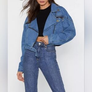 🦋Nasty Gal Wash Denim Biker Jacket